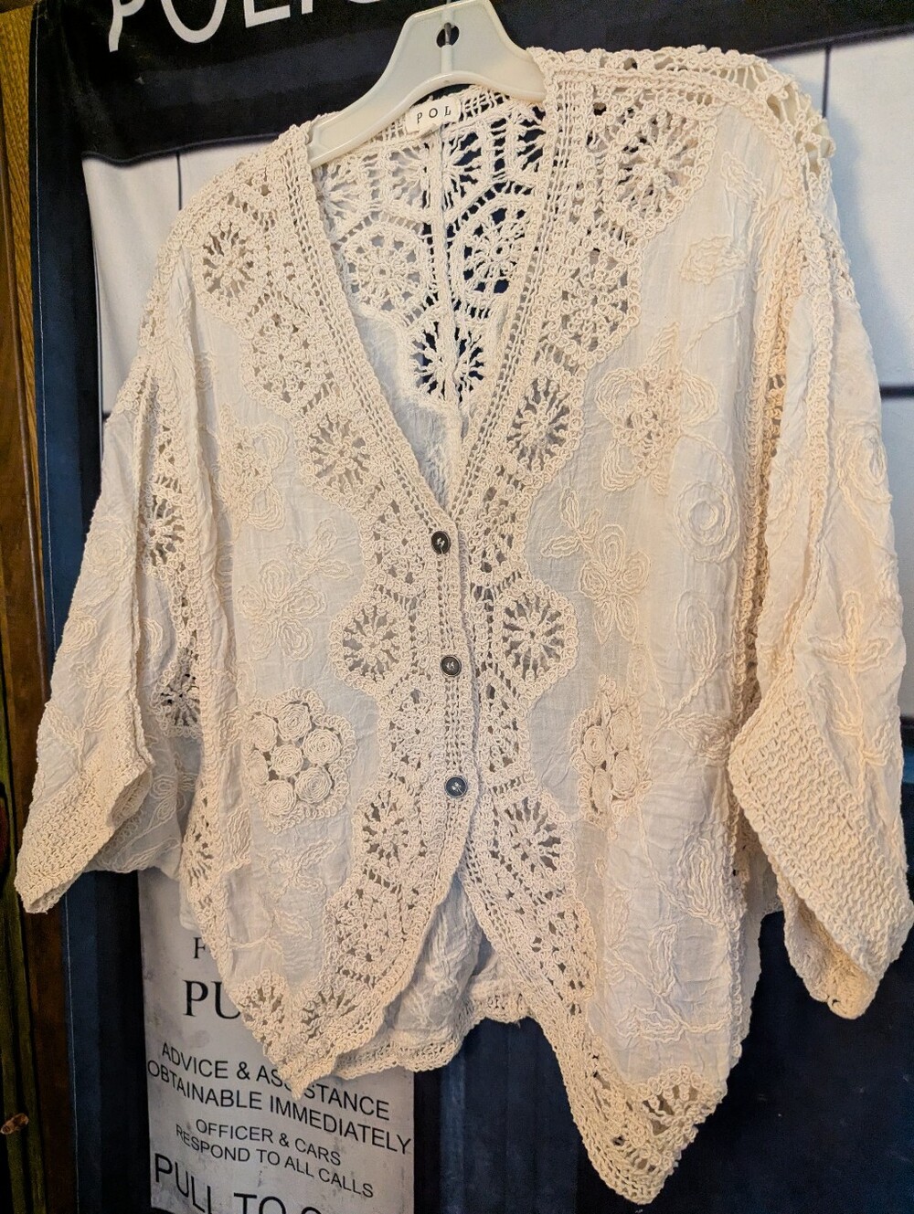 POL Crochet Openwork Top in Cream